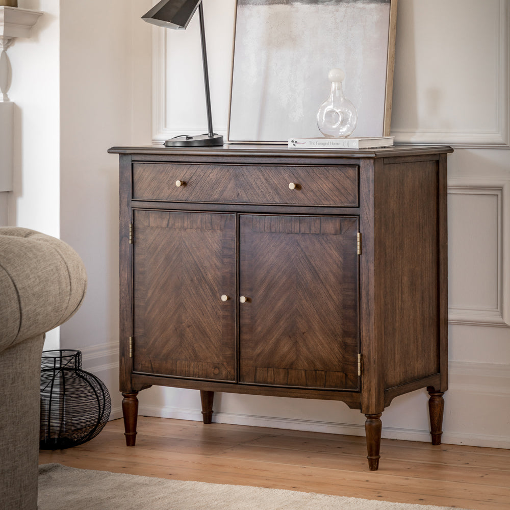 Product photograph of Gallery Interiors Melody 2 Door 1 Drawer Sideboard In Brown from Olivia's.