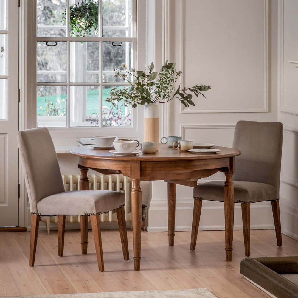 Product photograph of Gallery Interiors Highgate Extending Round Dining Table In Brown from Olivia's.