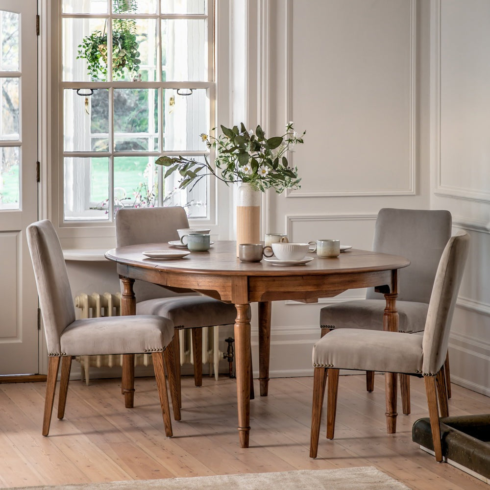 Product photograph of Gallery Interiors Highgate Extending Round Dining Table In Brown from Olivia's.