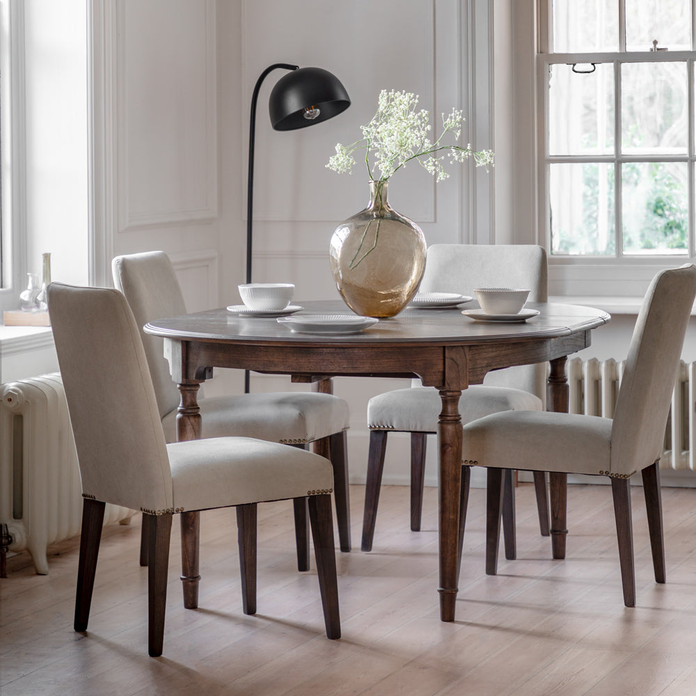 Product photograph of Gallery Interiors Melody Extending Round Dining Table In Brown from Olivia's.