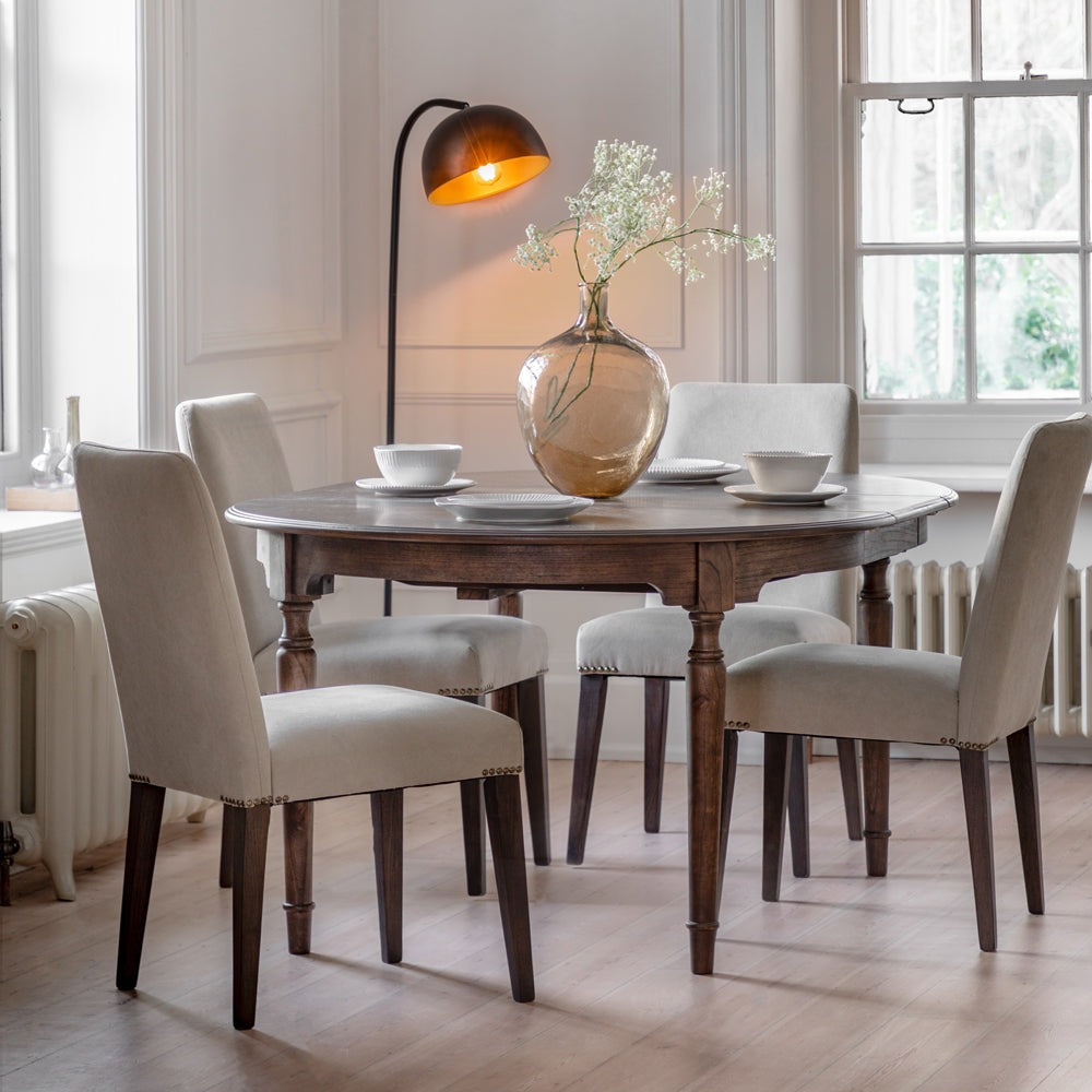 Product photograph of Gallery Interiors Melody Extending Round Dining Table In Brown from Olivia's.