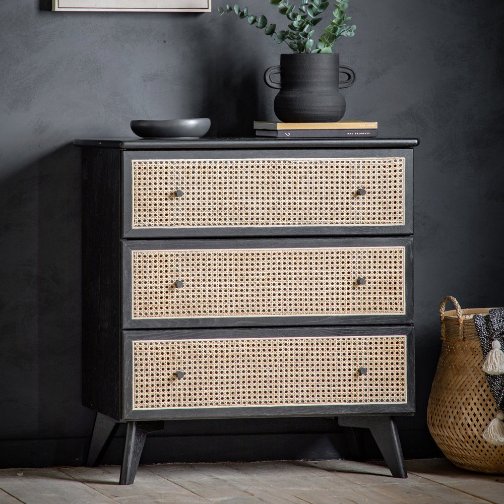 Product photograph of Gallery Interiors Sawyer 3 Drawer Chest In Black Natural from Olivia's.