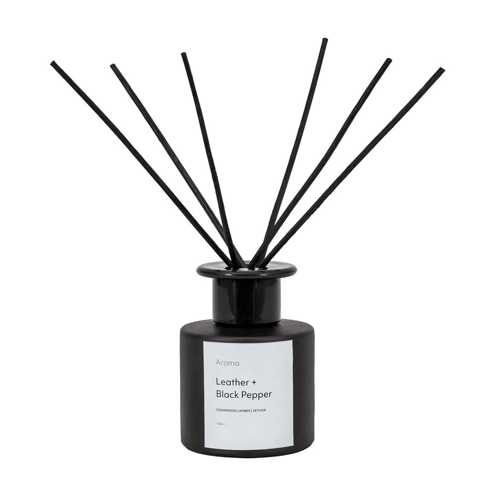 Product photograph of Gallery Interiors Leather Black Pepper Scent Reed Diffuser 100ml from Olivia's