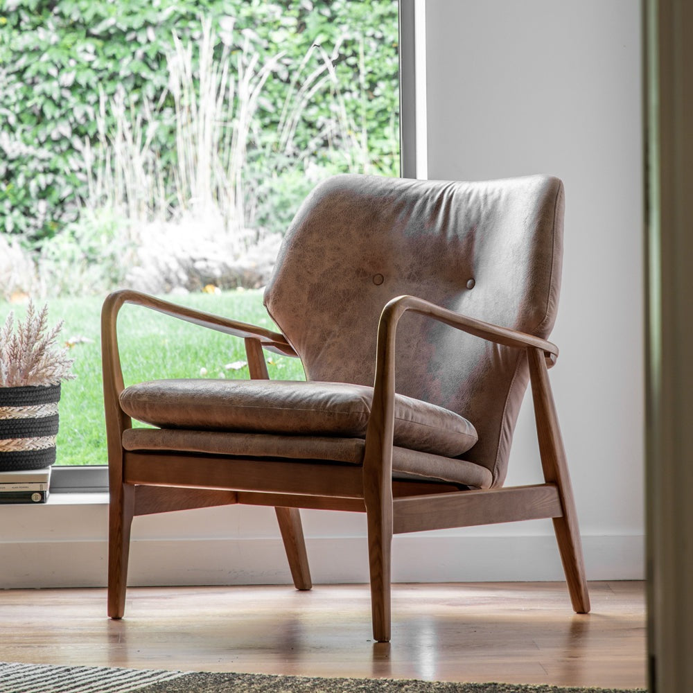 Product photograph of Gallery Interiors Kensal Armchair In Brown Leather from Olivia's.