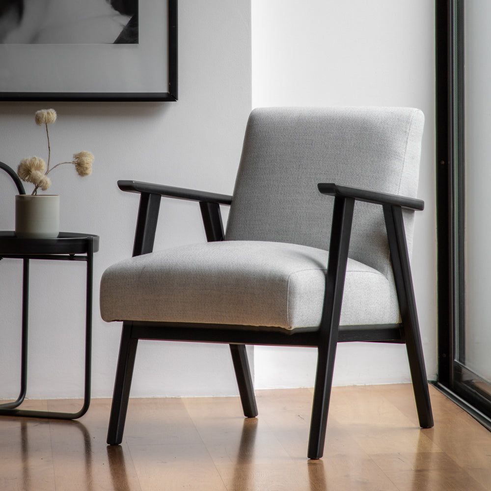 Product photograph of Gallery Interiors Neyland Armchair In Mottled Stone from Olivia's.