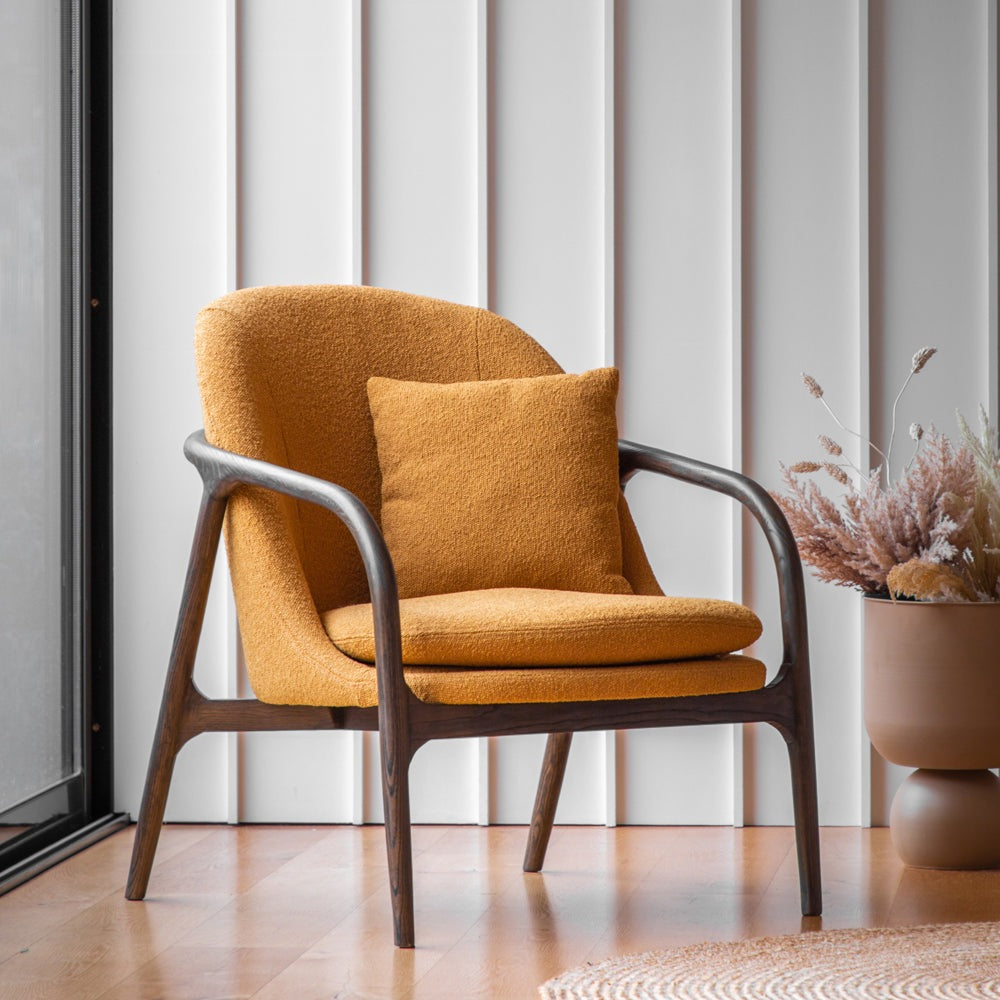 Product photograph of Gallery Interiors Alesso Armchair In Ochre from Olivia's.