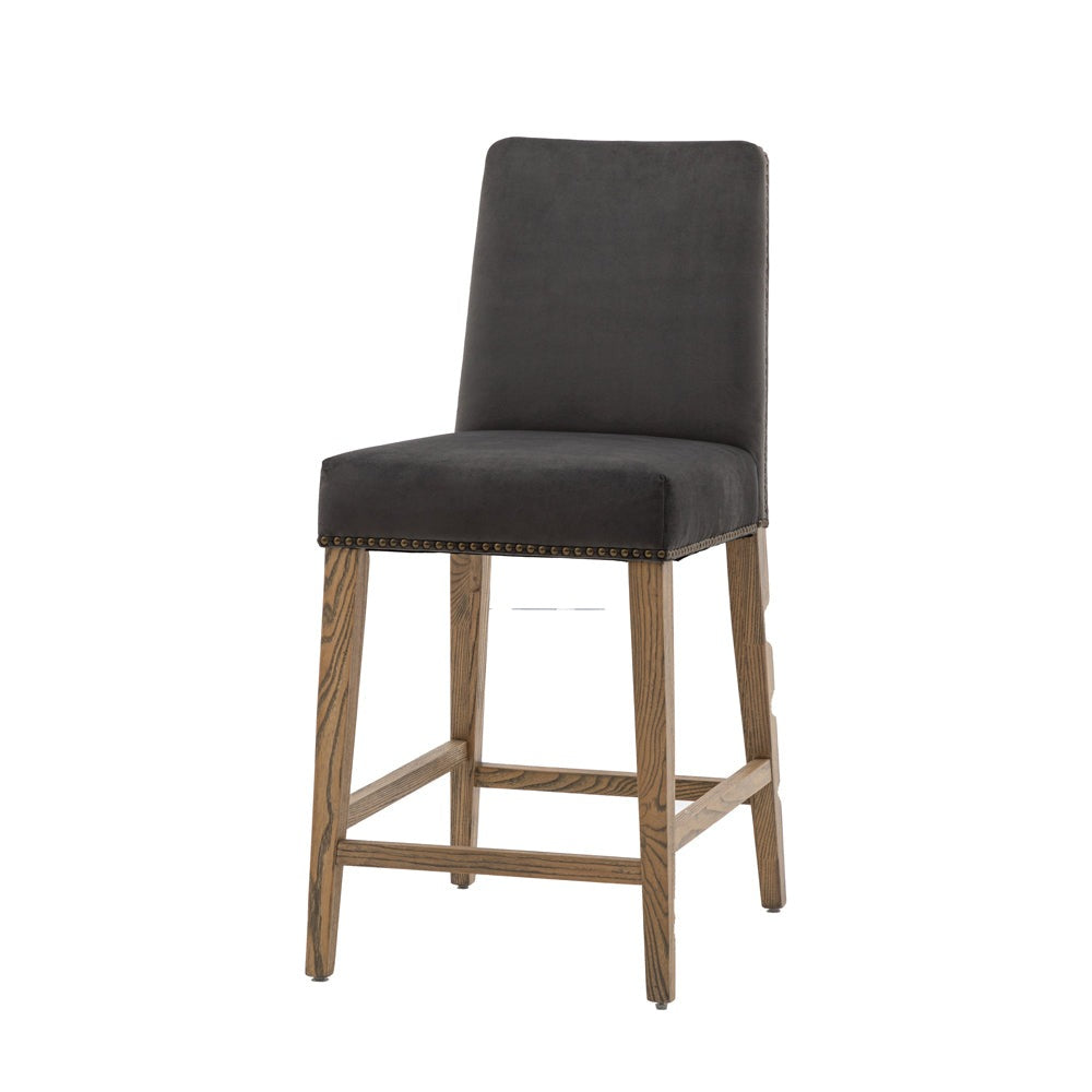 Product photograph of Gallery Interiors Set Of 2 Rom Bar Stool In Mouse Velvet from Olivia's.