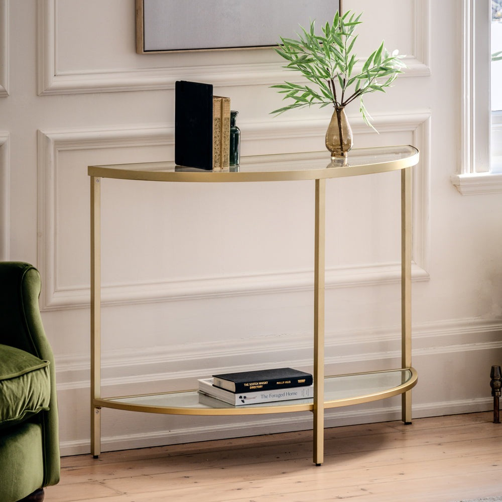 Product photograph of Gallery Interiors Hodson Console Table In Champagne from Olivia's.