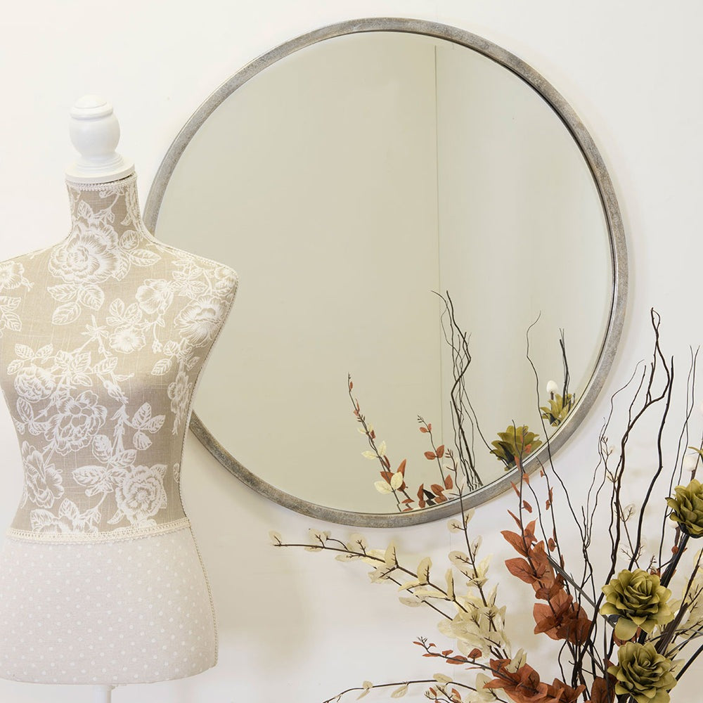 Product photograph of Olivia S Riga Bevelled Round Mirror In Silver - 80 X 80cm from Olivia's