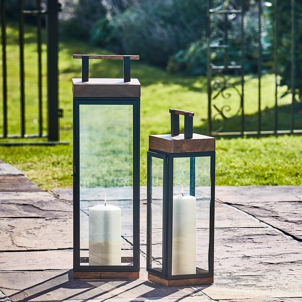 Product photograph of Ivyline Grace Tall Lantern In Acacia Wood Black - Small from Olivia's.