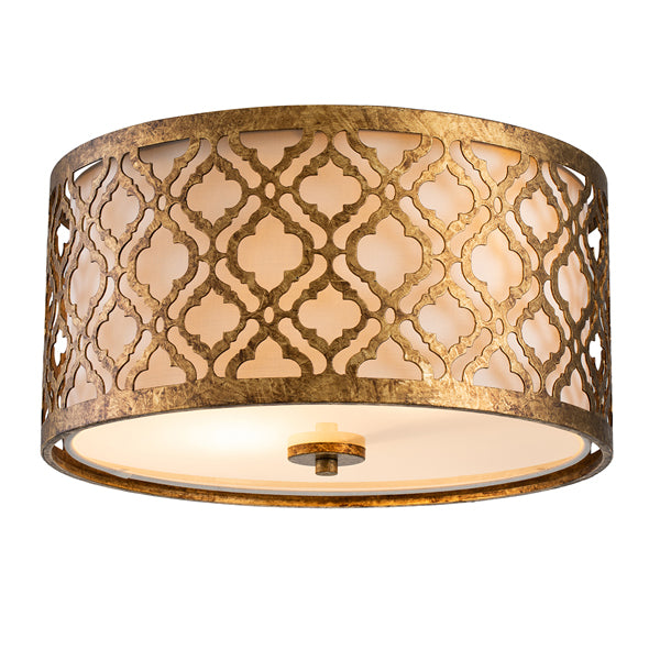 Product photograph of Elstead Arabella 2 Light Flush Mount Light Distressed Gold from Olivia's