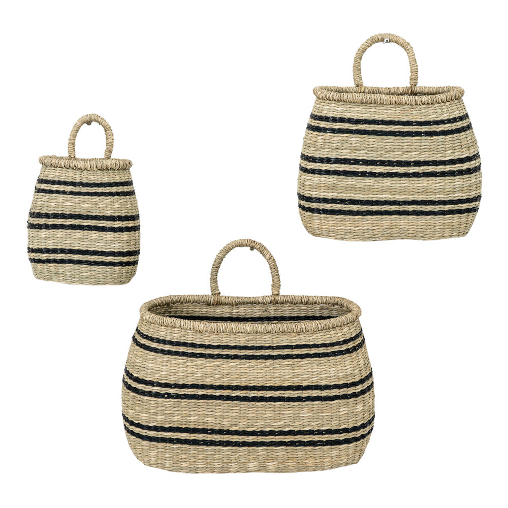 Product photograph of Gallery Interiors Set Of 3 Ambrose Wall Basket Set Black And Natural from Olivia's
