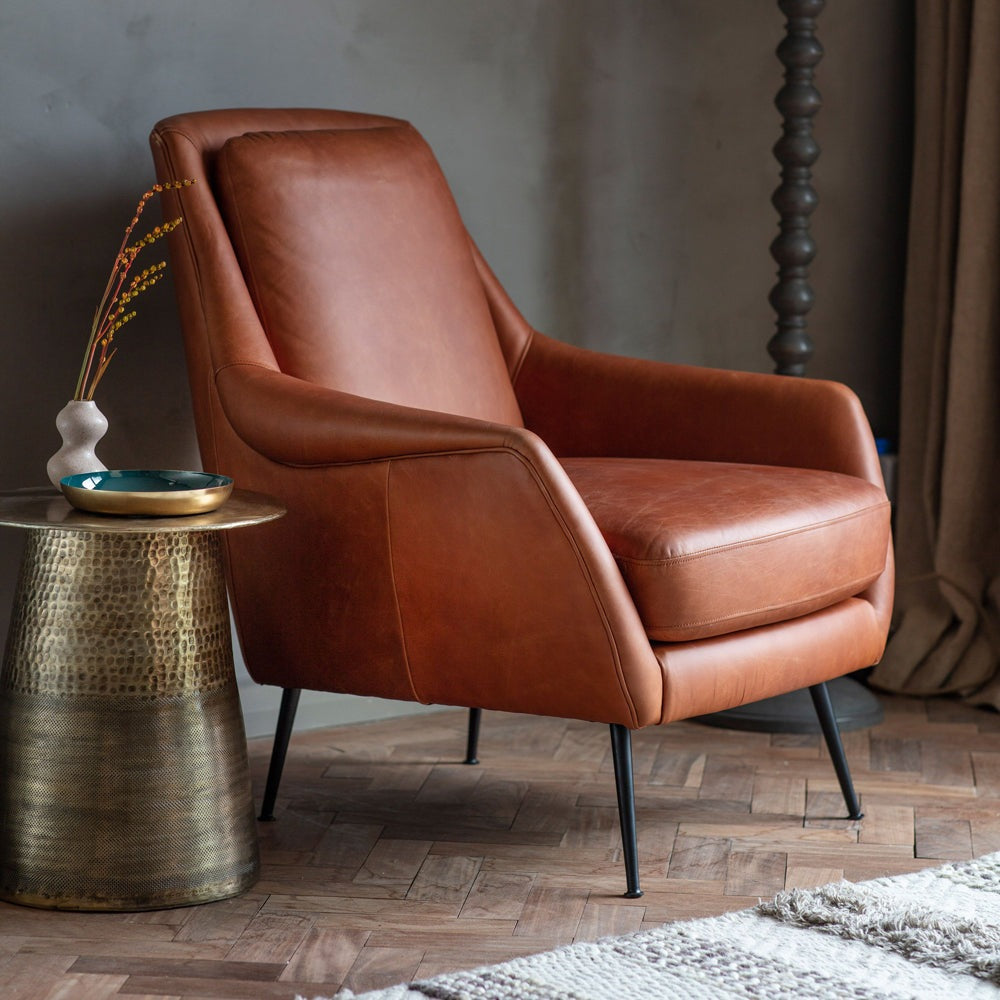 Product photograph of Gallery Interiors Cameron Leather Armchair In Brown from Olivia's.