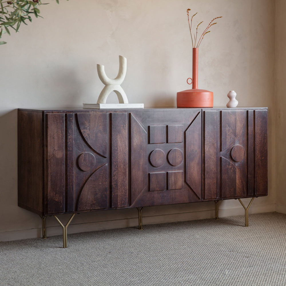 Product photograph of Gallery Interiors Colby 3 Door Sideboard In Brown from Olivia's