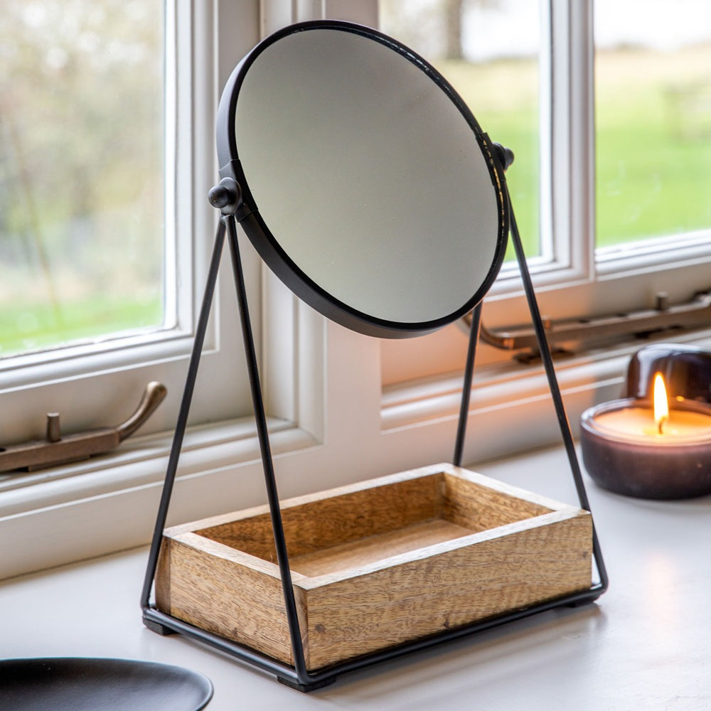 Product photograph of Gallery Interiors Doubek Vanity Mirror With Tray In Black from Olivia's.