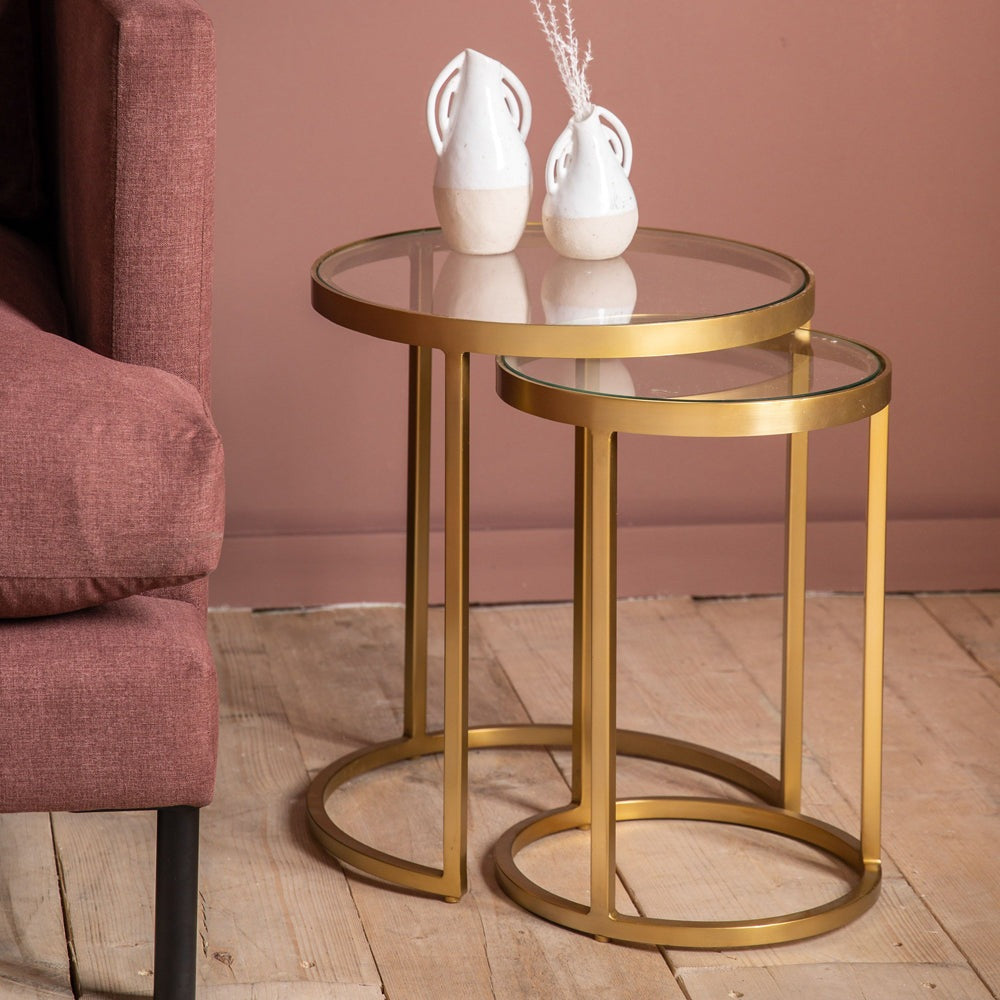 Product photograph of Gallery Interiors Egemen Nest Of Two Tables In Gold from Olivia's.