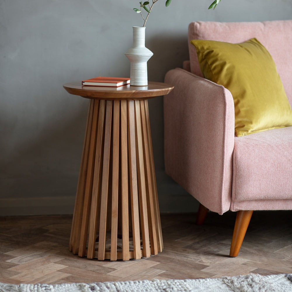 Product photograph of Gallery Interiors Goodwin Slatted Side Table Oak from Olivia's.