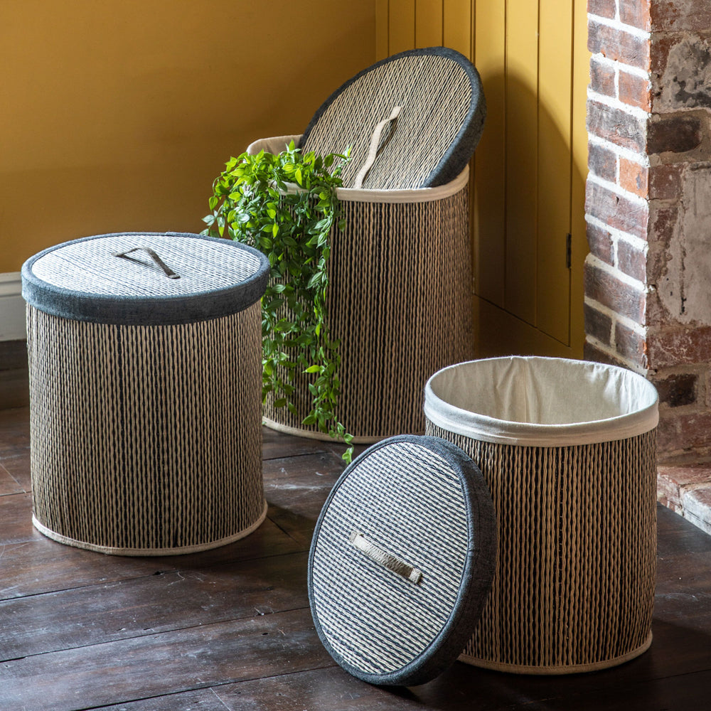 Product photograph of Gallery Interiors Set Of 3 Lombardi Laundry Basket Set Black And Natural from Olivia's