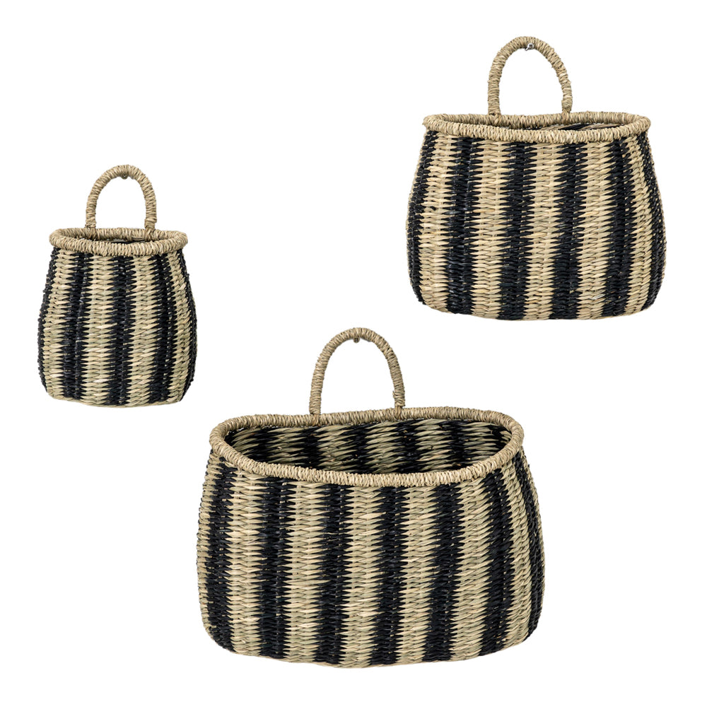 Product photograph of Gallery Interiors Set Of 3 Malik Wall Basket Set Black And Natural from Olivia's