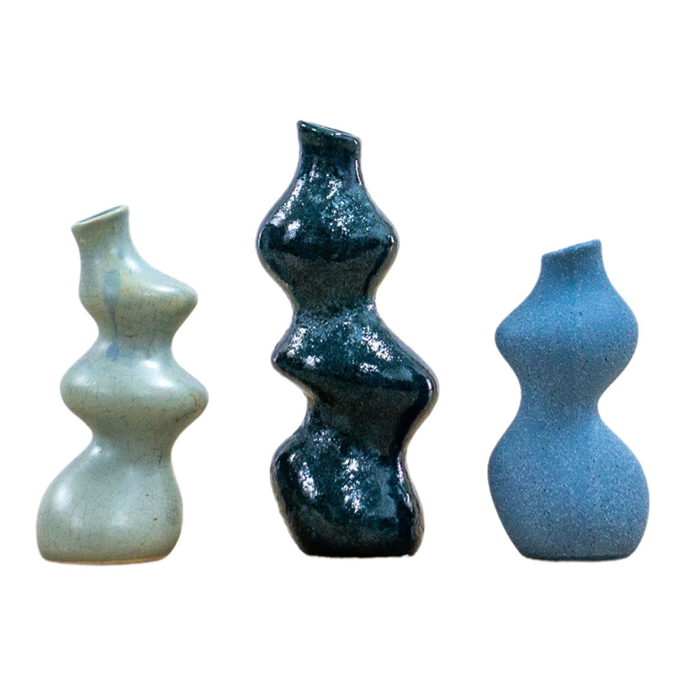 Product photograph of Gallery Interiors Set Of 3 Meint Vase Blue Medium from Olivia's
