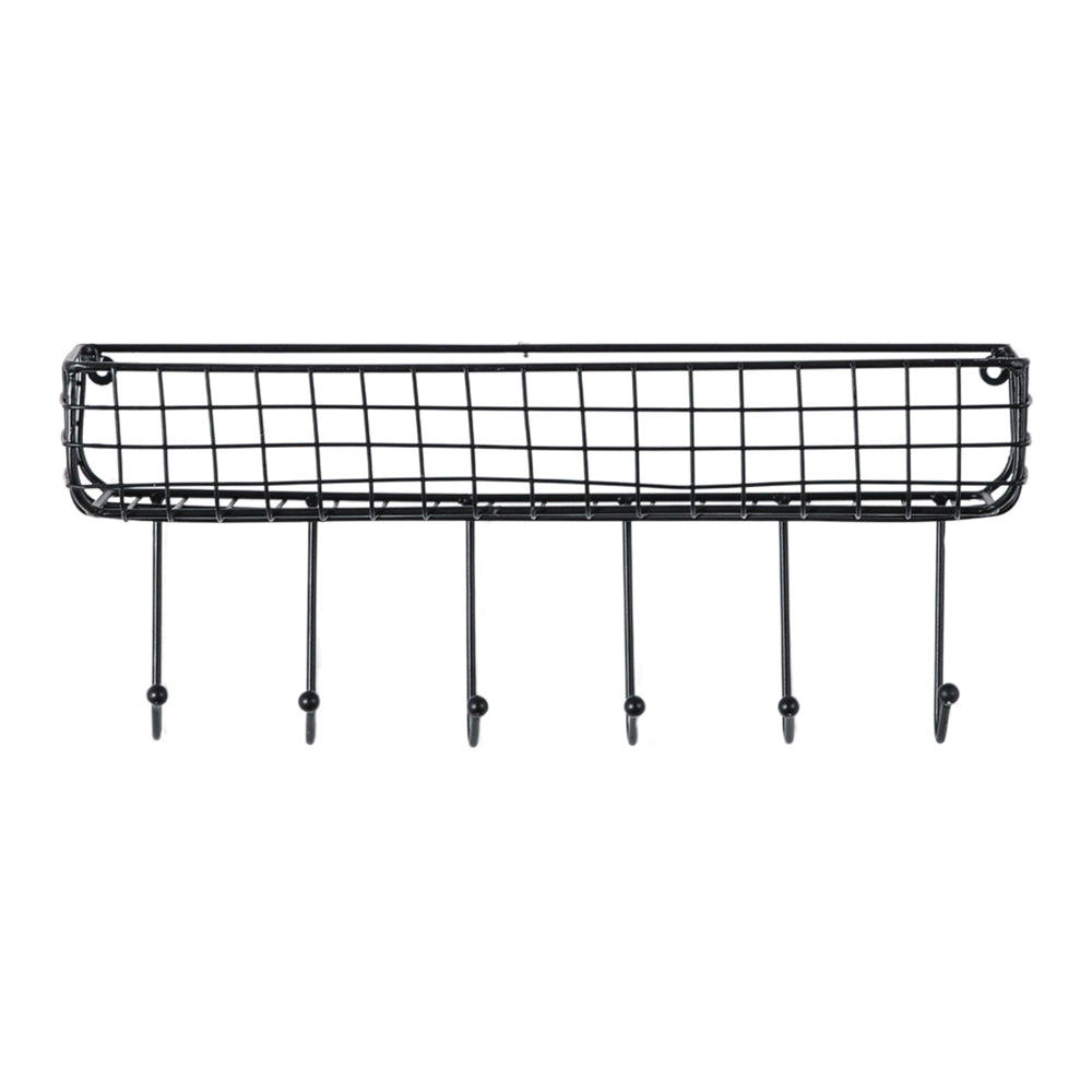 Product photograph of Gallery Interiors Miso Wire Shelf W 6 Hooks Black from Olivia's