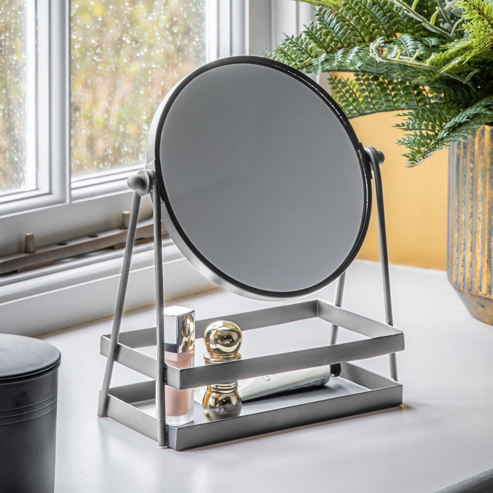 Product photograph of Gallery Interiors Montana Vanity Mirror With Tray In Silver from Olivia's.