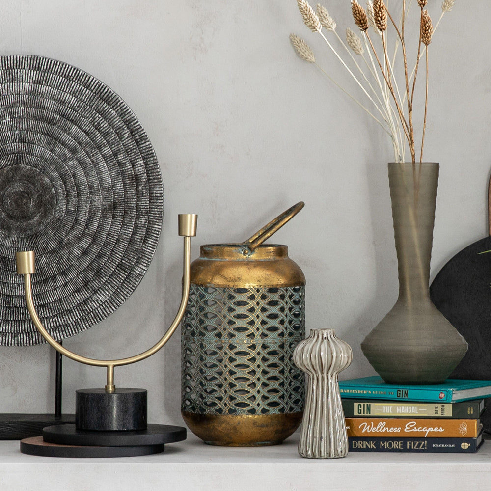 Product photograph of Gallery Interiors Paolo Lantern Bronze Verdigris from Olivia's.