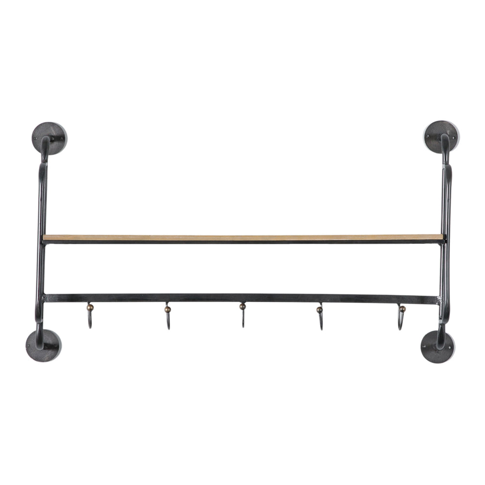Product photograph of Gallery Interiors Parrino Wall Shelf With Hooks Black Brown from Olivia's