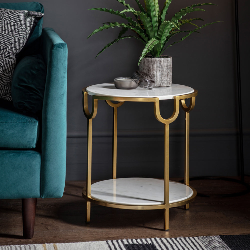 Gallery Interiors Petko Side Table White Marble Outlet