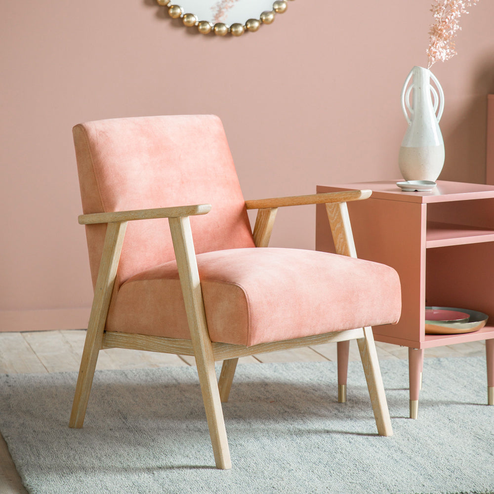 Product photograph of Gallery Interiors Saundra Armchair In Blush Velvet from Olivia's.