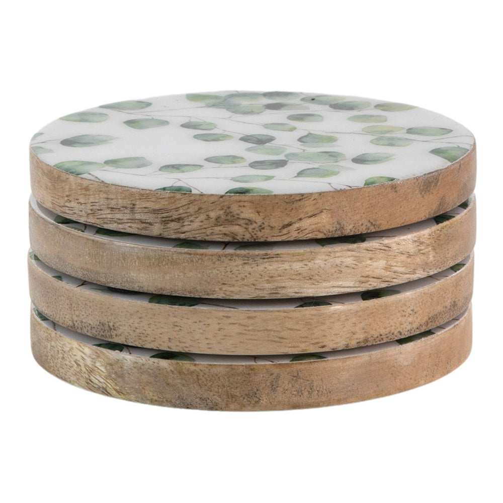 Gallery Interiors Set Of 4 Simona Eucalyptus Coasters Green Natural White