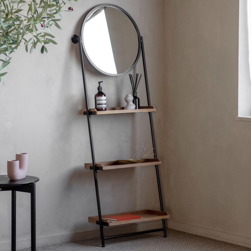 Product photograph of Gallery Interiors Swanson Mirror Shelf Unit Black from Olivia's.