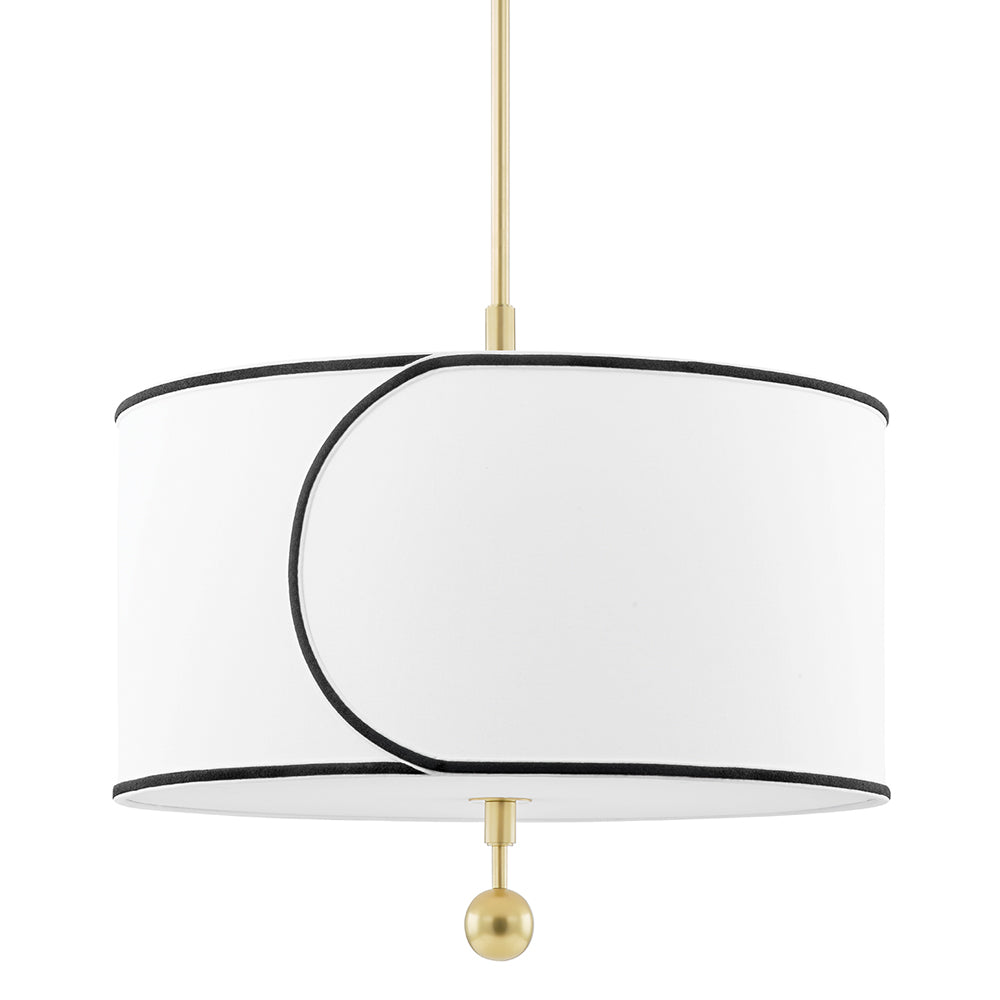 Product photograph of Hudson Valley Lighting Zara Brass Base And White W Black Trim Shade Pendant Large from Olivia's