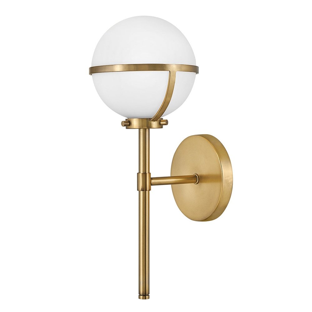 Product photograph of Hinkley Hollis 1 Light Opal Glass Wall Light In Brass from Olivia's