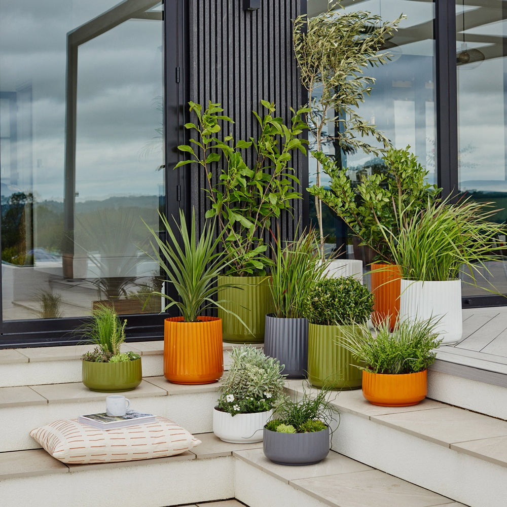 Product photograph of Ivyline Hudson Slate Corrugated Bowl Planter from Olivia's.