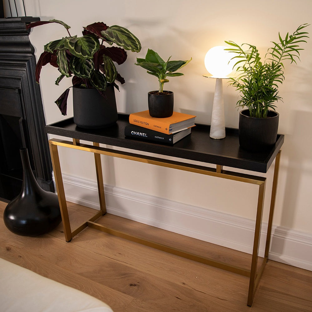 Product photograph of Liang Eimil Malcom Console Table Brushed Brass from Olivia's.