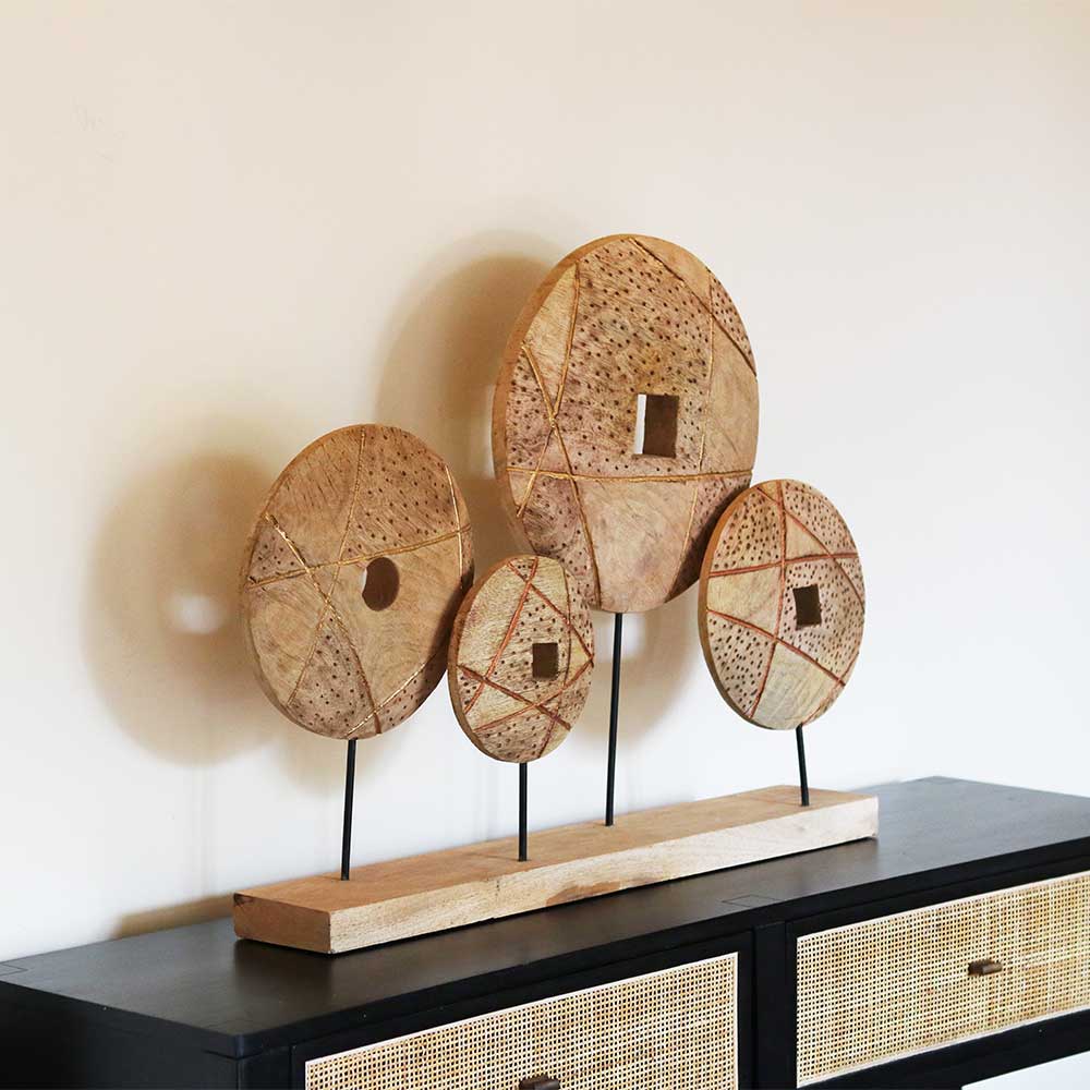Product photograph of Olivia S 4 Wooden Disc Sculpture from Olivia's.