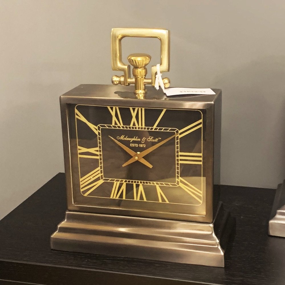 Product photograph of Libra Urban Botanic Collection - Latham Small Aluminium Rectangular Clock Black And Gold from Olivia's.