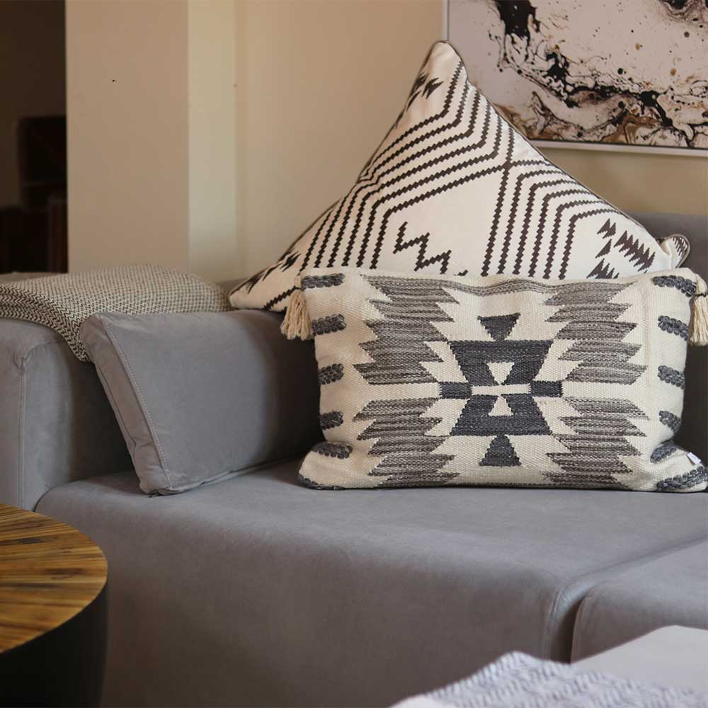 Product photograph of Gallery Interiors Rio Tassel Grey Cushion from Olivia's.