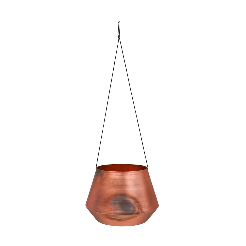 Product photograph of Ivyline Indoor Soho Aged Copper Hanging Planter With Leather Strap from Olivia's