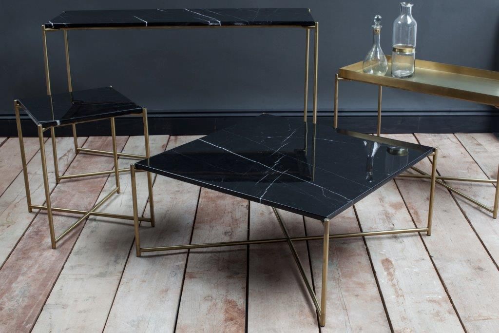 Product photograph of Gillmore Iris Black Marble Top Gun Metal Frame Square Coffee Table from Olivia's.