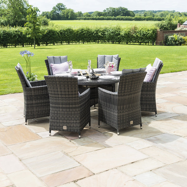 Maze Rattan La 6 Seater Grey Round Outdoor Dining Set With Ice Bucket And Lazy Susan