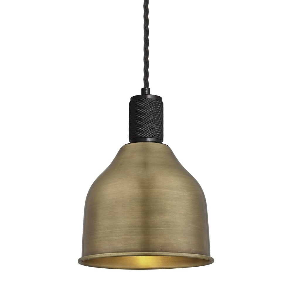Product photograph of Industville Knurled Cone Pendant Light In Black Brass from Olivia's