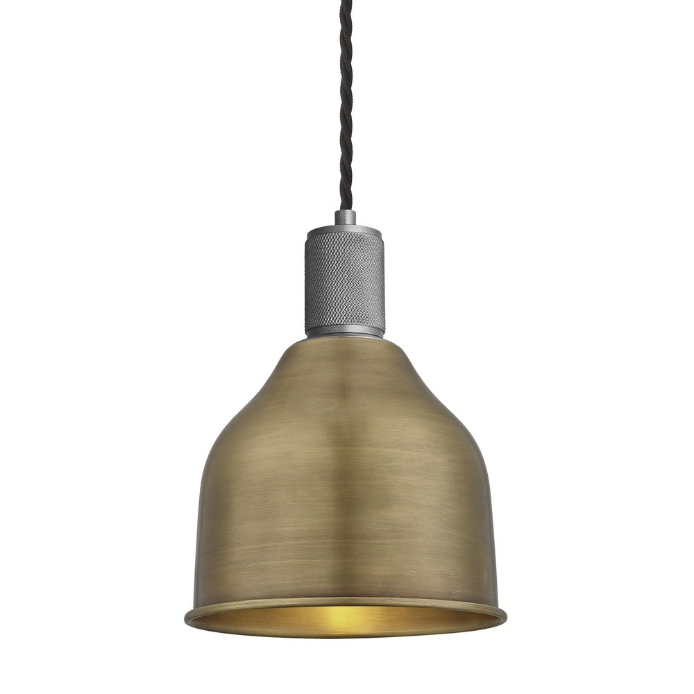 Industville Knurled Cone Pendant Light In Brass Pewter