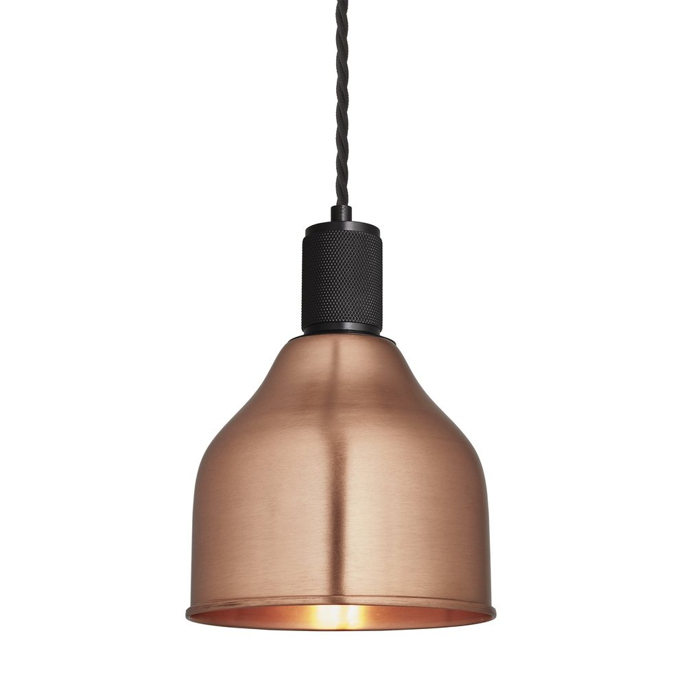 Product photograph of Industville Knurled Cone Pendant Light In Copper With Black Holder from Olivia's