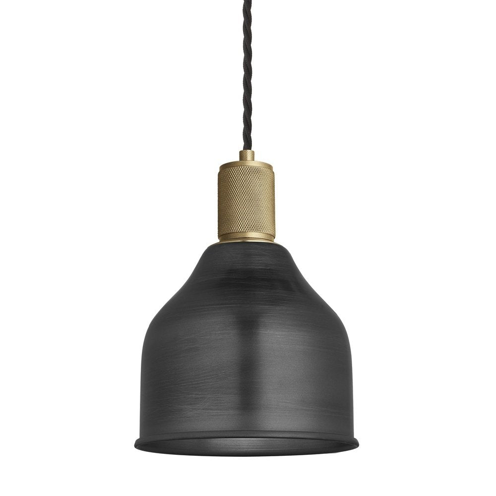 Industville Knurled Cone Pendant Light In Pewter With Brass Holder