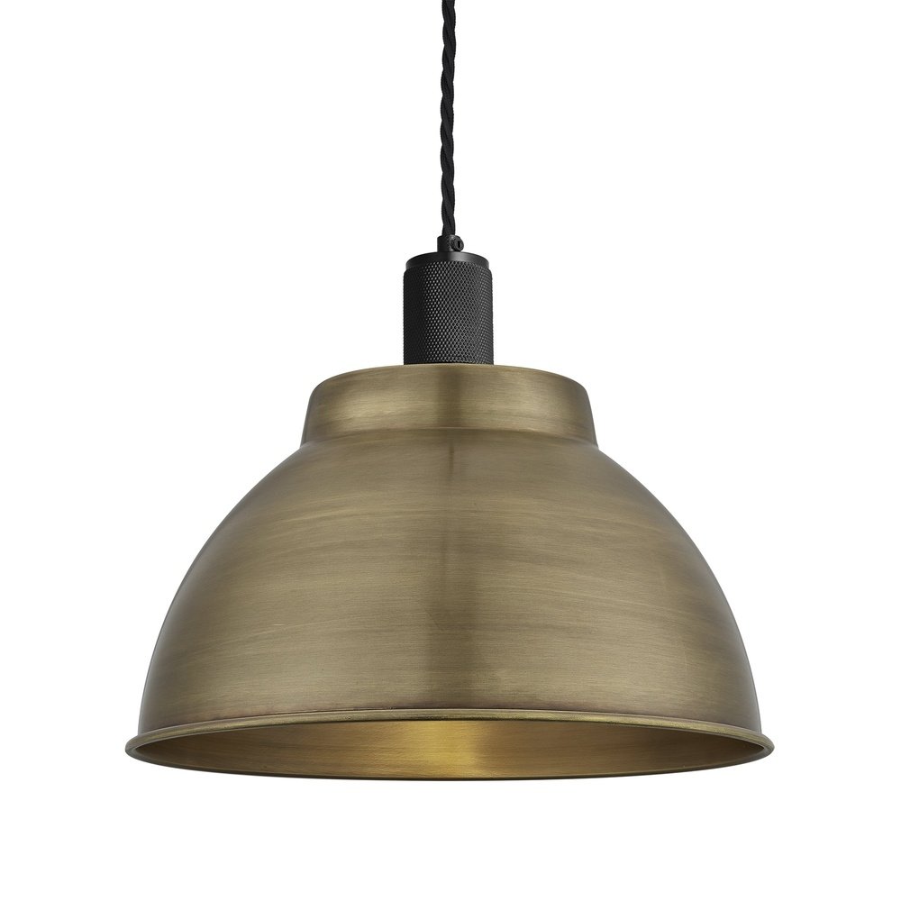 Product photograph of Industville Knurled Dome Pendant Light In Brass With Black Holder Large from Olivia's.