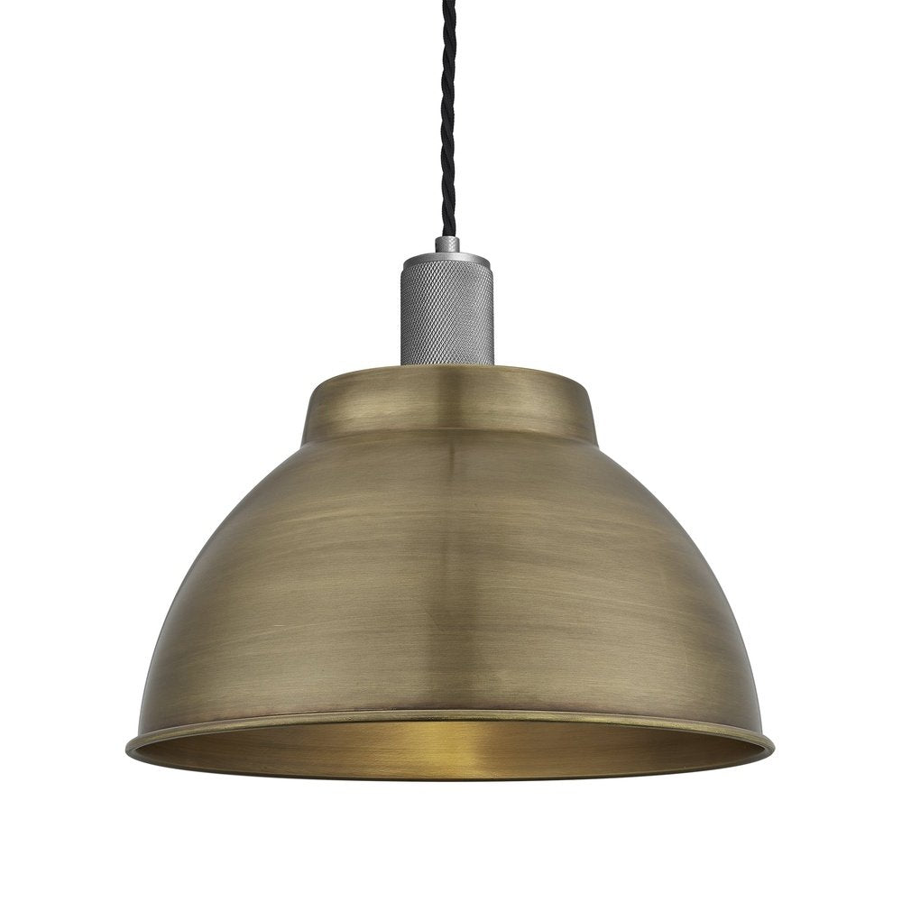 Product photograph of Industville Knurled Dome Pendant Light In Brass With Pewter Holder Small from Olivia's