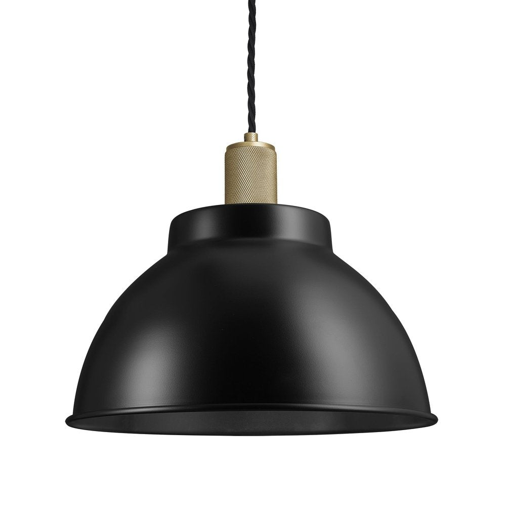 Product photograph of Industville Knurled Dome Pendant Light In Black With Brass Holder Small from Olivia's.