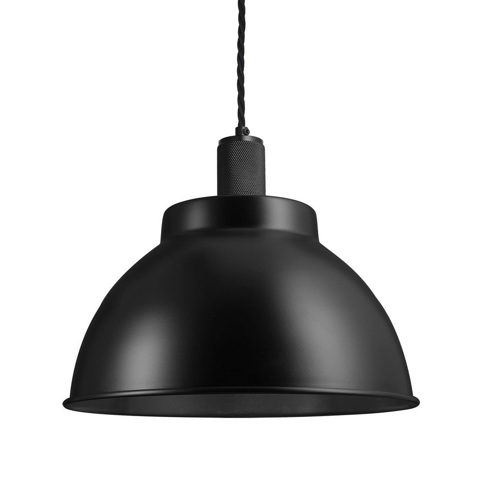 Product photograph of Industville Knurled Dome Pendant Light In Black With Black Holder Large from Olivia's.